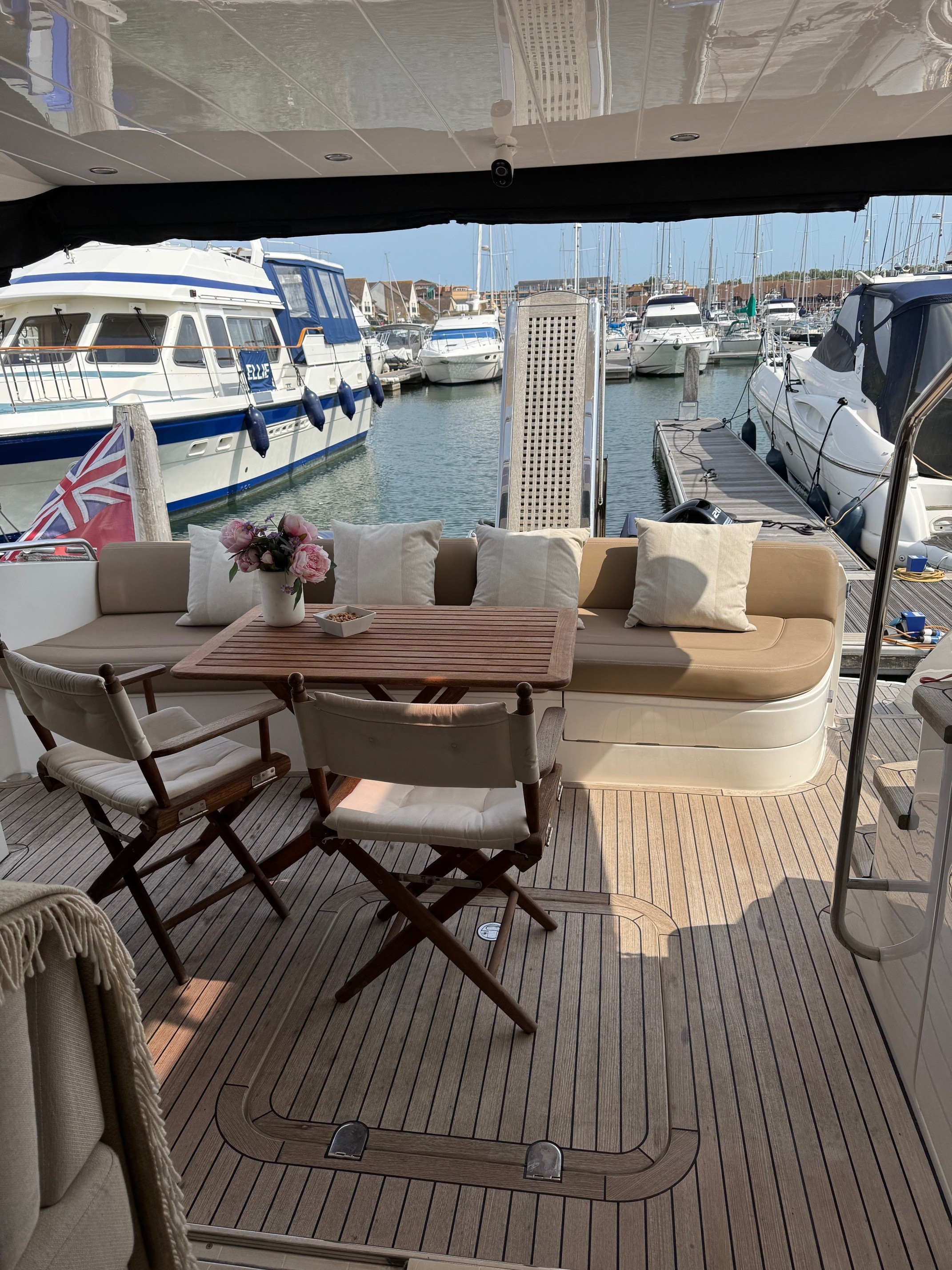 Downstairs cockpit seating area, which can be enclosed if the weather turns