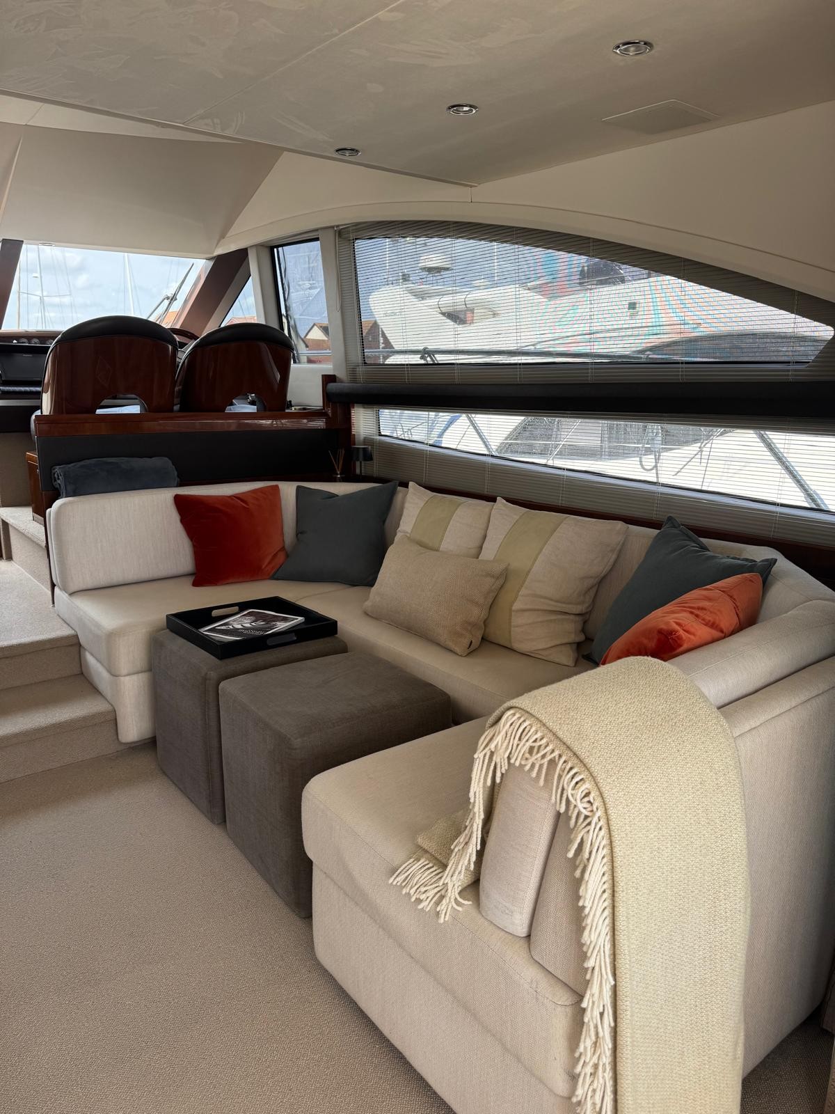 One of the inside seating areas, there is a second raised seating area with a table