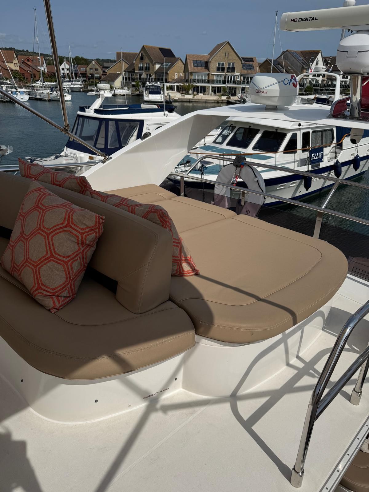 Flybridge rear sunbed with room for 3 or 4 guests